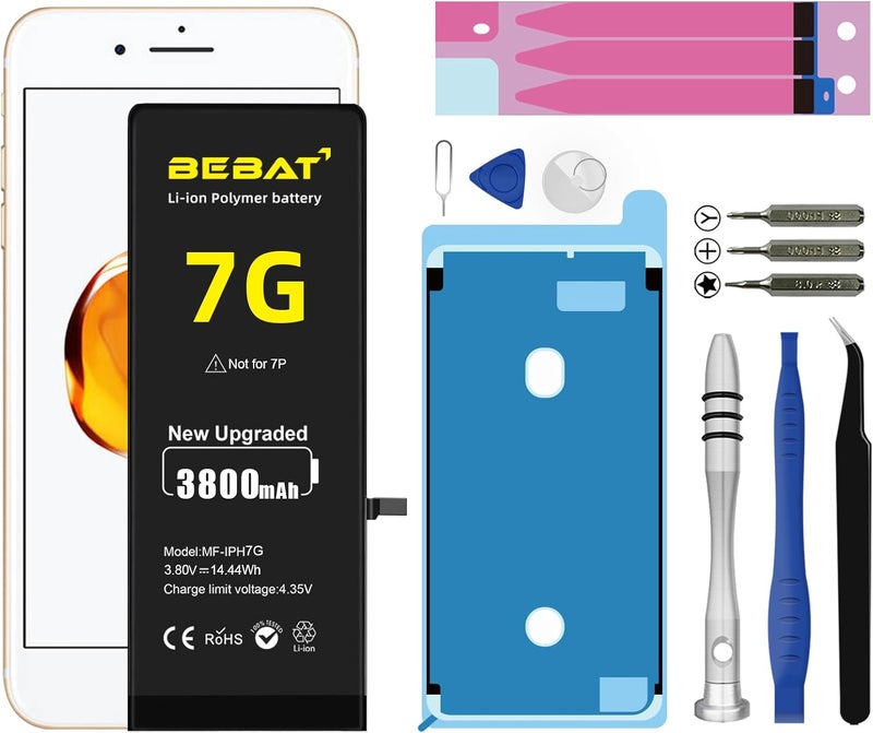 BEBAT Replacement for iPhone 7 Battery, 3800mAh High Capacity Li-ion Polymer Replacement Battery for Model (A1660 A1778 A1779) with Professional Repair Tool Kits - Image 1